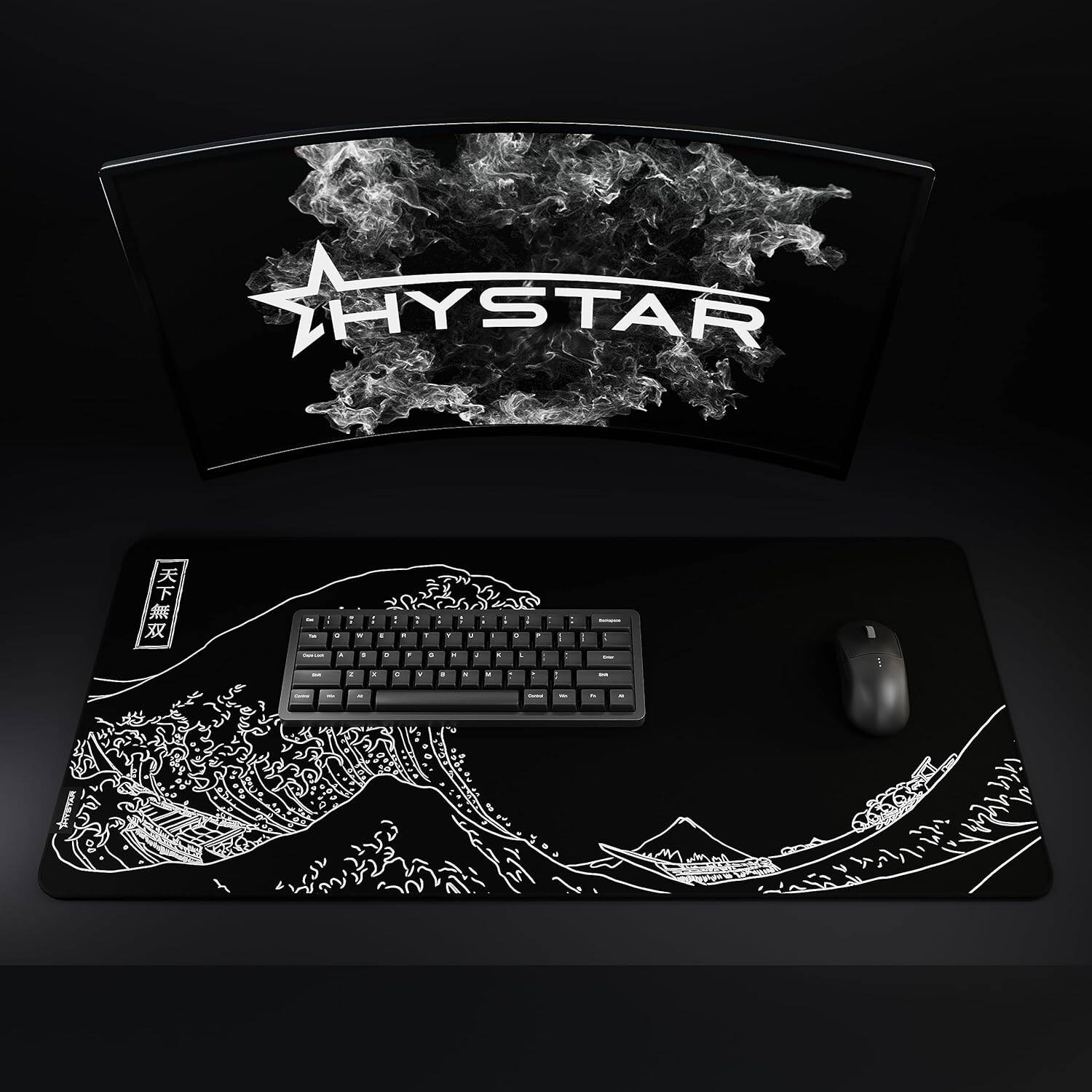 Alt View 5. Hystar - Extended Gaming Mouse Pad | XXL 36" x 16" | Waterproof Surface, Polyester Fabric, and Rubber Base | The Great Wave - Black.