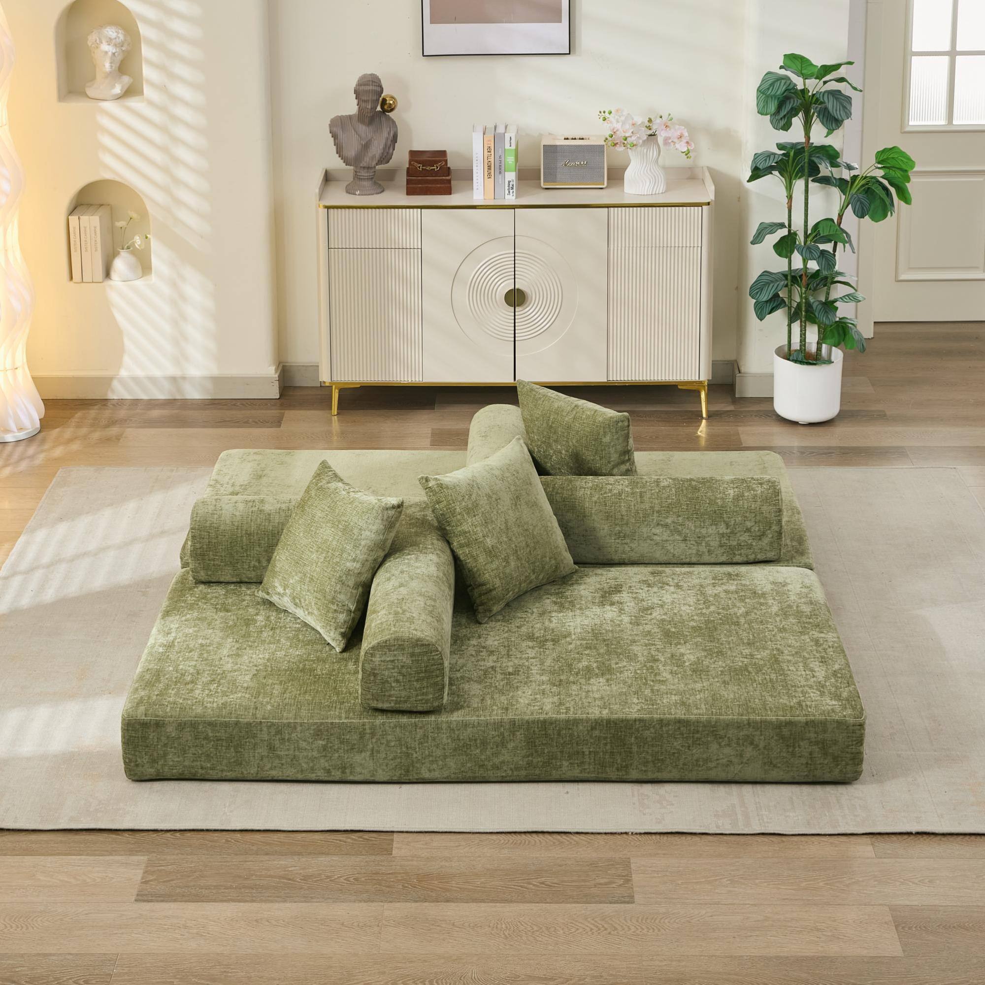 Back. GOODSILO - Convertible Folding Floor Sofa Bed with Armrests for Living Room, Bedroom, and Studio Lounging - Green.