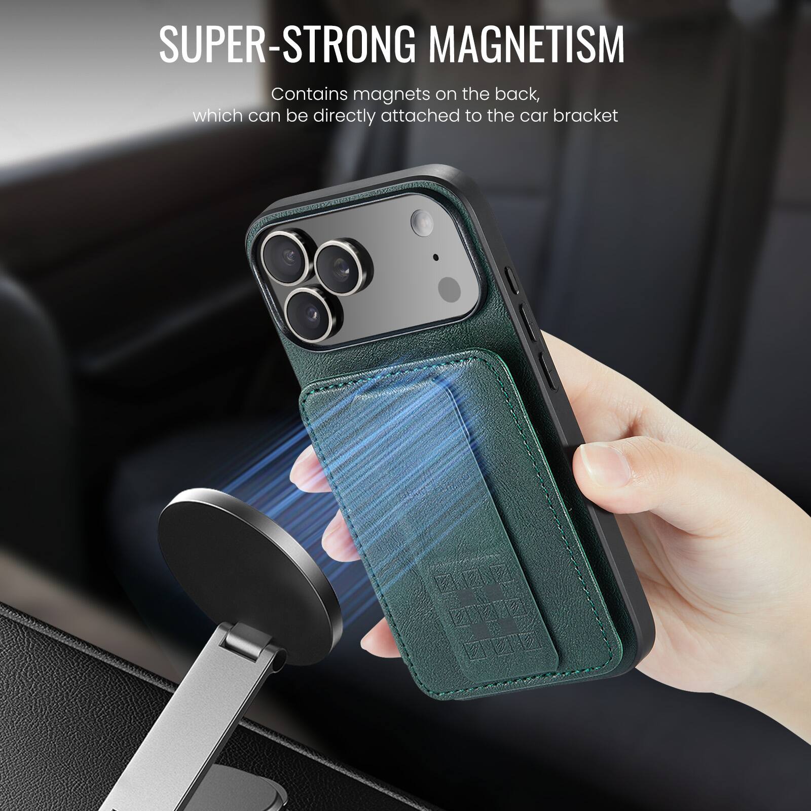 SUPER-STRONG MAGNETISM  
Contains magnets on the back, which can be directly attached to the car bracket