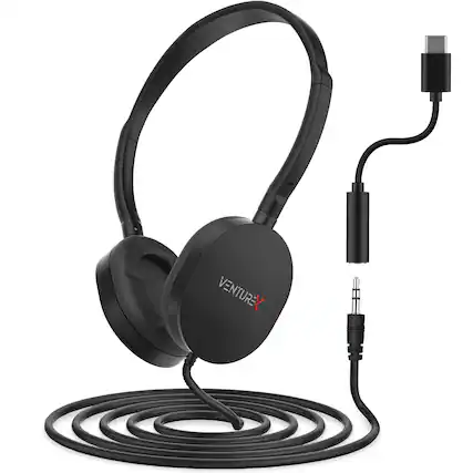 Front. VentureX - VentureX K22 Stereo Kids Learning Stereo Phone & Computer Headset, 3.5mm & USB-C Adapter.