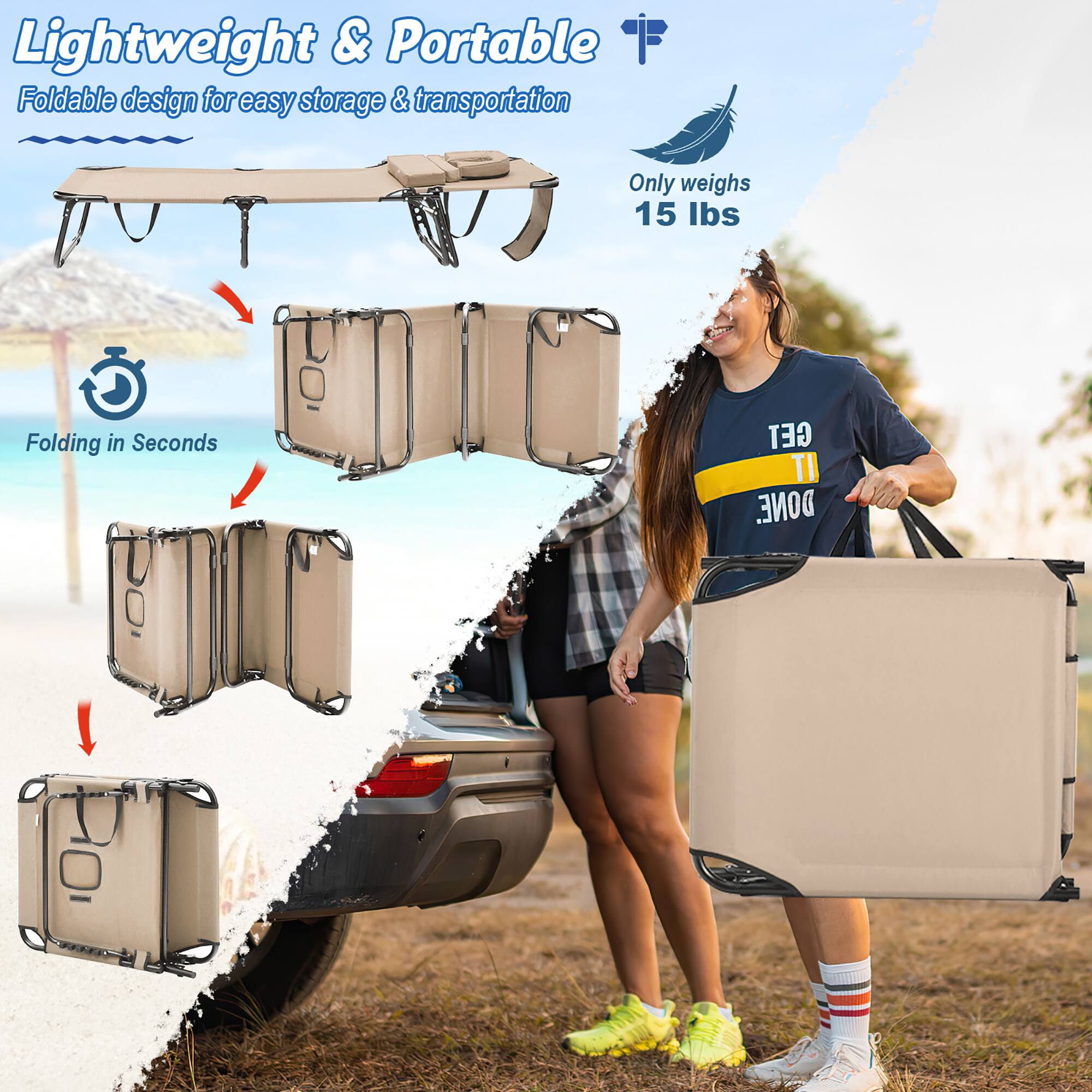 Lightweight & Portable, Foldable design for easy storage & transportation, Only weighs 15 lbs, Folding in Seconds.