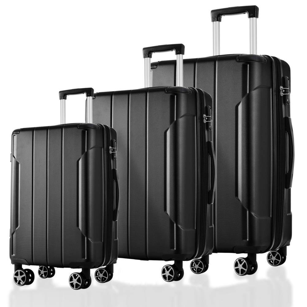 Front. BreeBe - 3-Piece Expandable ABS Hardshell Luggage Set, Hard Suitcases with Double Spinner Wheels & TSA Lock 20/24/28 - Black.
