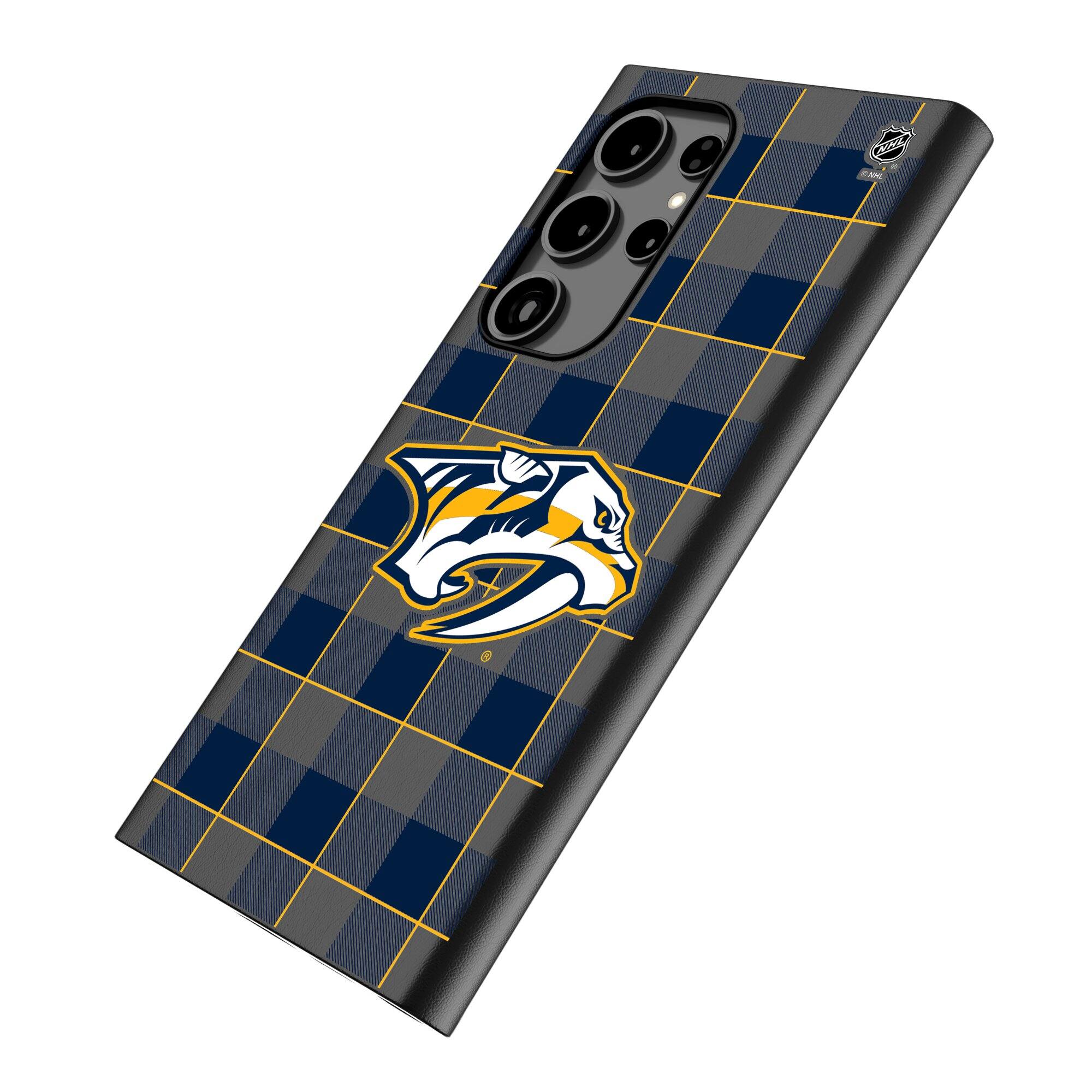Alt View 1. Keyscaper - Nashville Predators Plaid Galaxy Magnetic Bump Case - S24 - Black.