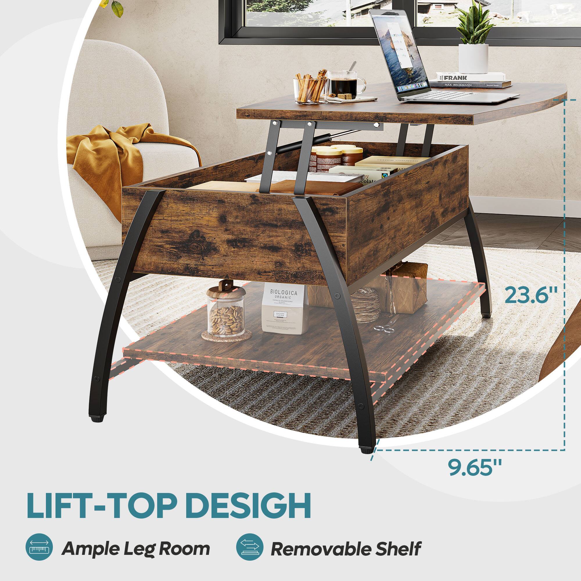 Lift-Top Design: 23.6" - 9.65" Ample Leg Room Removable Shelf