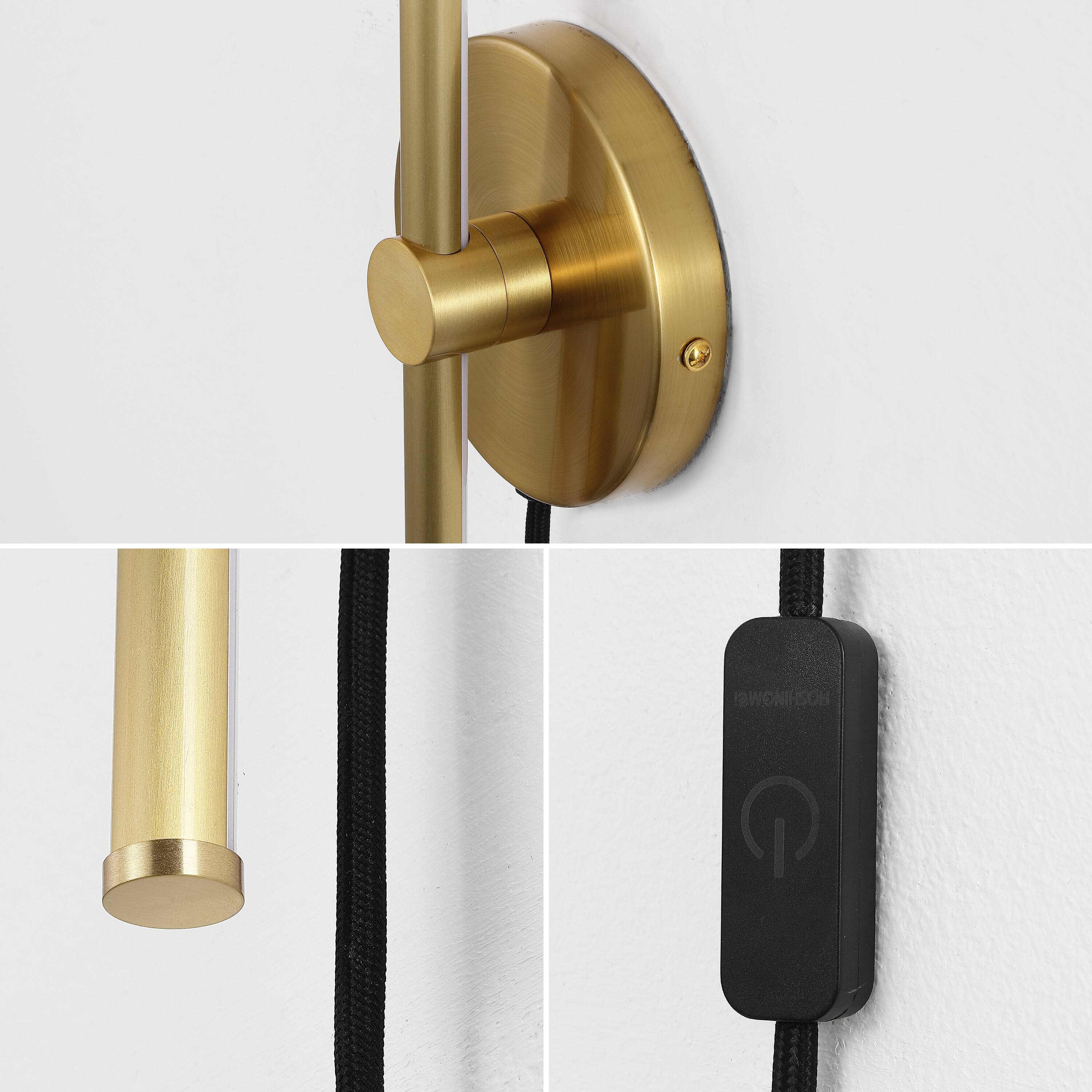 Alt View 5. Jonathan Y - Anton 27.25" 1-Light Modern Minimalist Iron Adjustable Bar Integrated LED Plug-In Sconce, Brass Gold - Brass Gold.