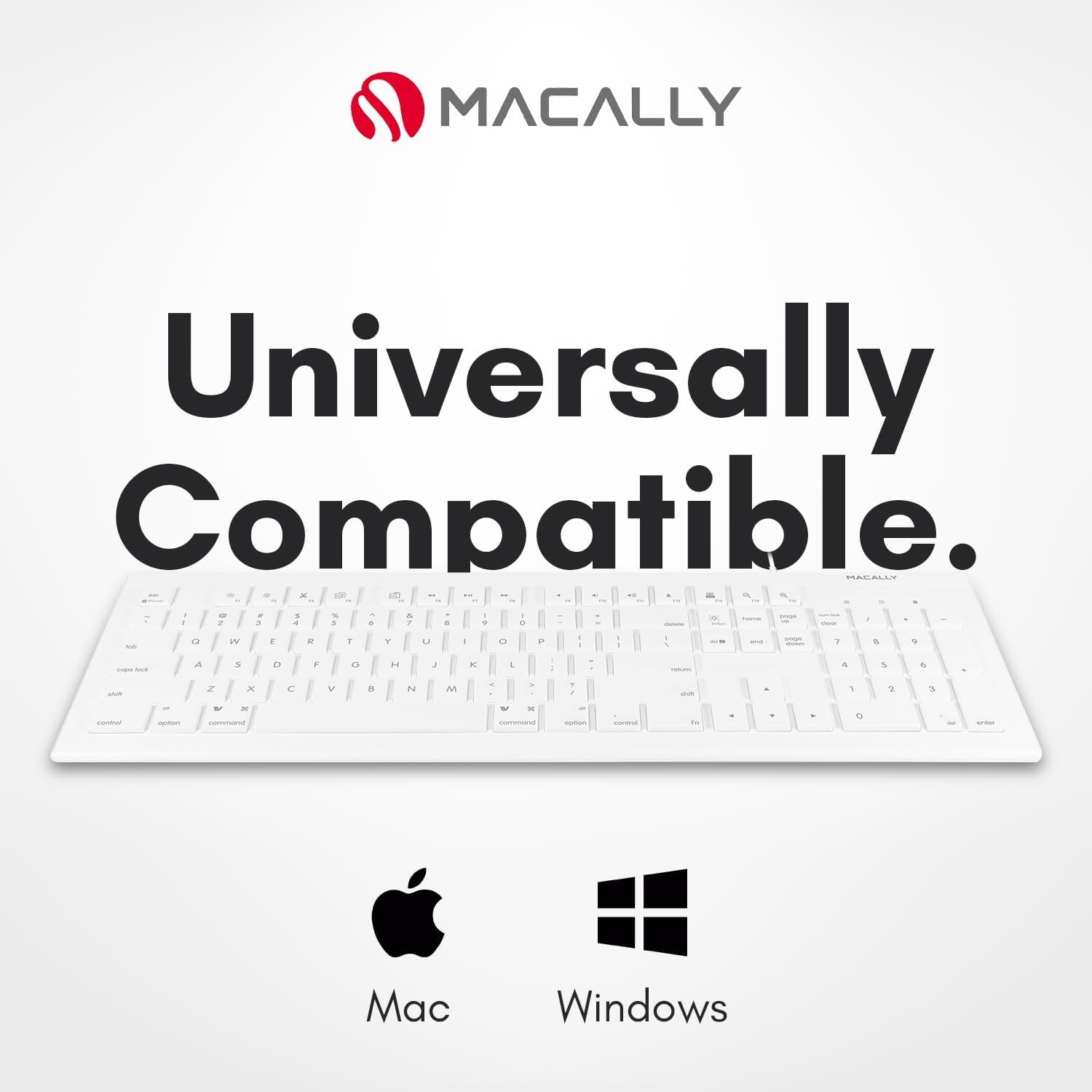 The text in the image is:

"MACALLY Universally Compatible. Mac Windows"