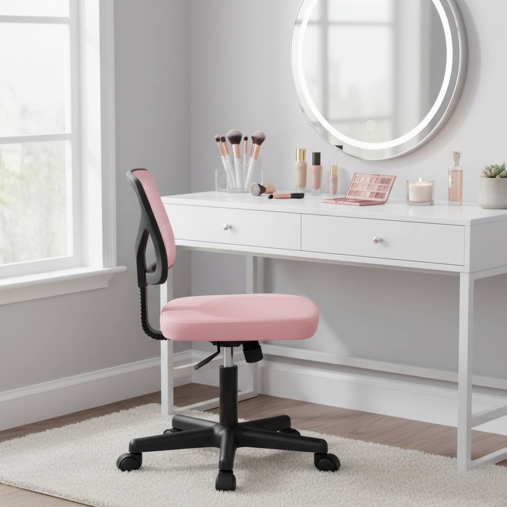 Alt View 4. AOITUN - Pink Office Computer Desk Chair - Ergonomic, Adjustable Height, Armless, Breathable Mesh for Small Spaces - Pink.