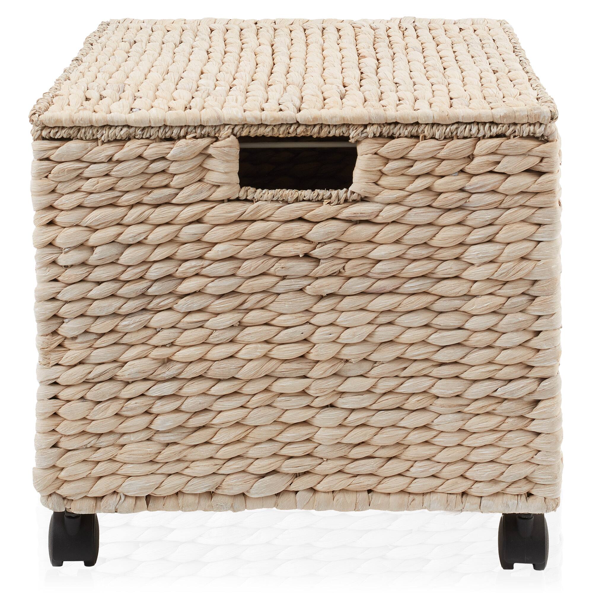 Alt View 3. Casafield - Rolling Filing Cabinet - Water Hyacinth File Organizer - Whitewash.