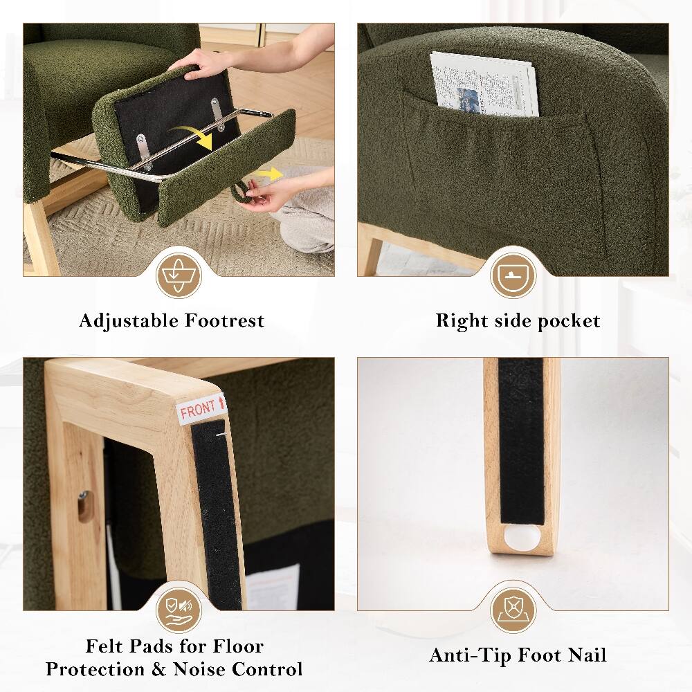 Adjustable Footrest  
Right side pocket  
Felt Pads for Floor Protection & Noise Control  
Anti-Tip Foot Nail