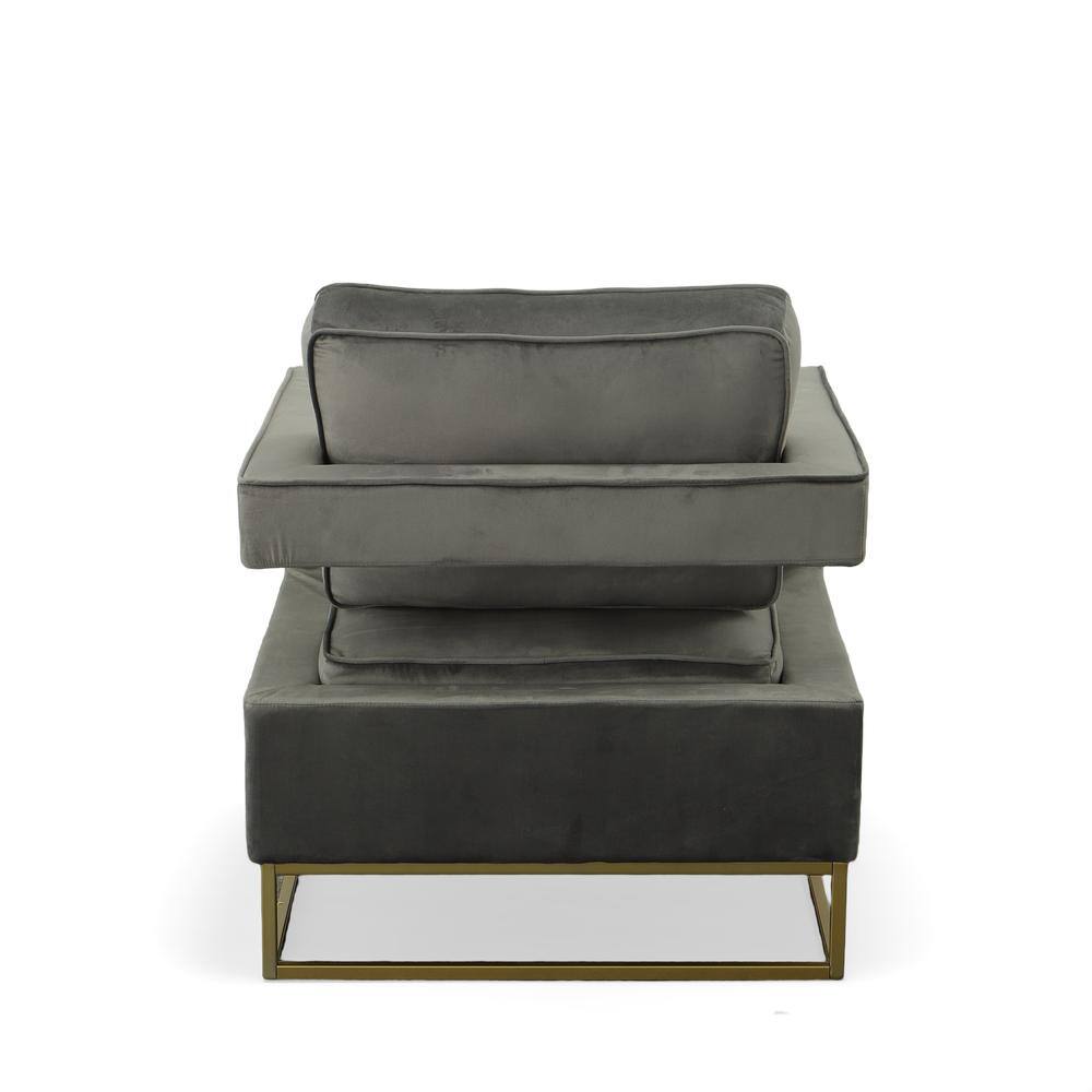 Alt View 6. Carolina Chair & Table - Adadon Velvet Upholstered Armchair - Gray - Gray, Gold.