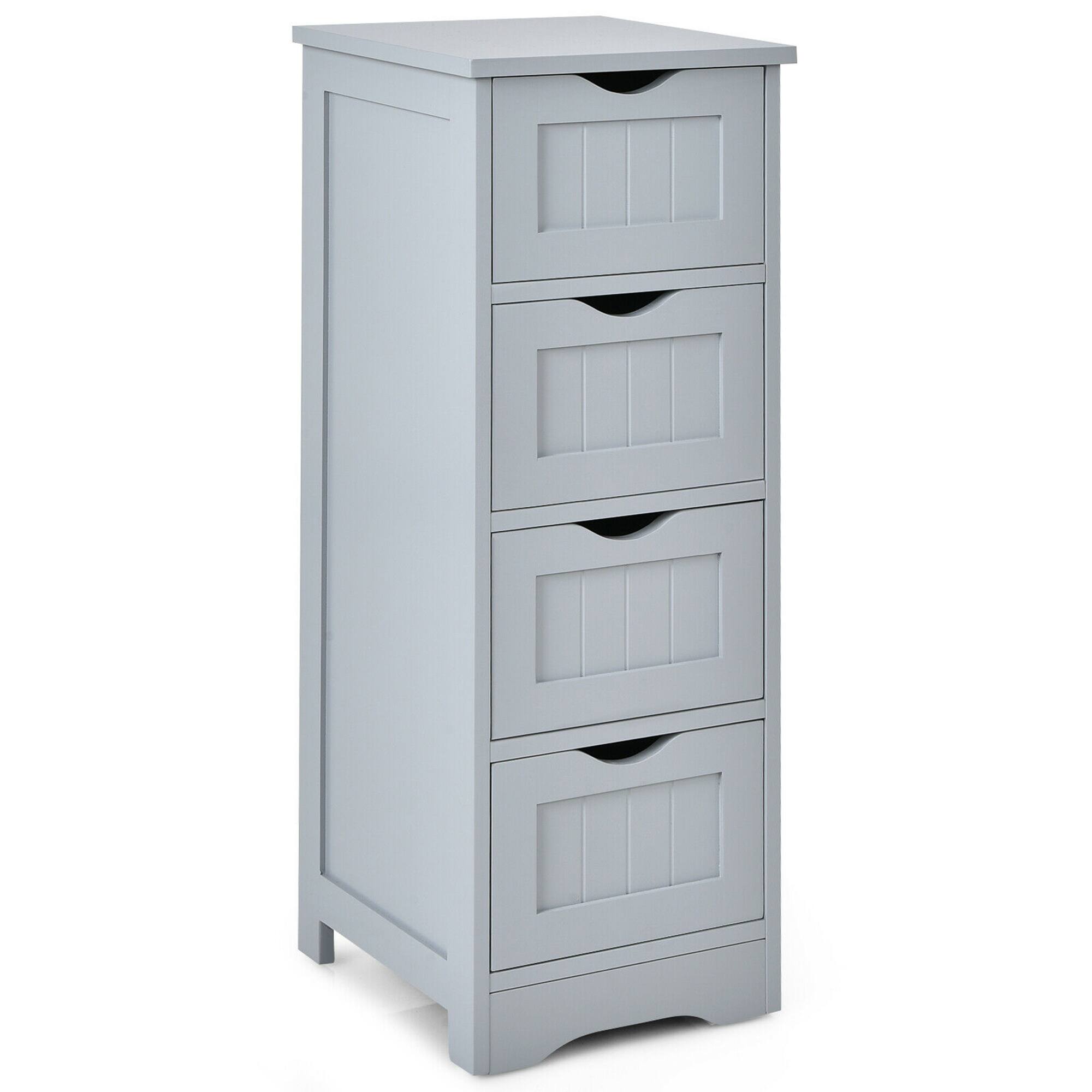 Alt View 7. Gymax - Gymax Bathroom Floor Cabinet Free Standing Storage Side Organizer W/4 Drawers Grey - Grey.