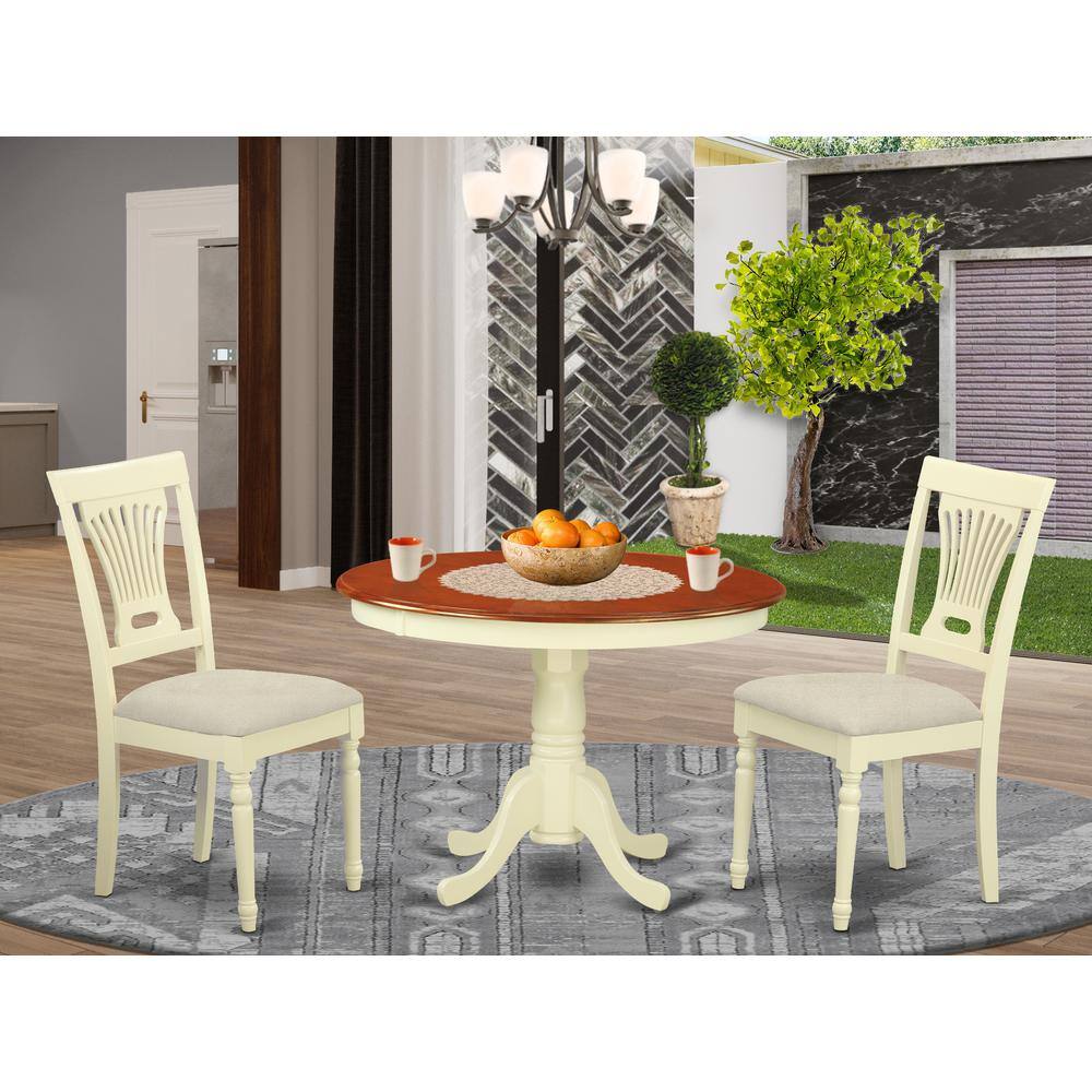 Left. East West Furniture - HLPL3-BMK-C 3 Pc set with a Dining Table and 2Seat Dinette Kitchen Chairs in Buttermilk and Cherry . - Buttermilk & Cherry.