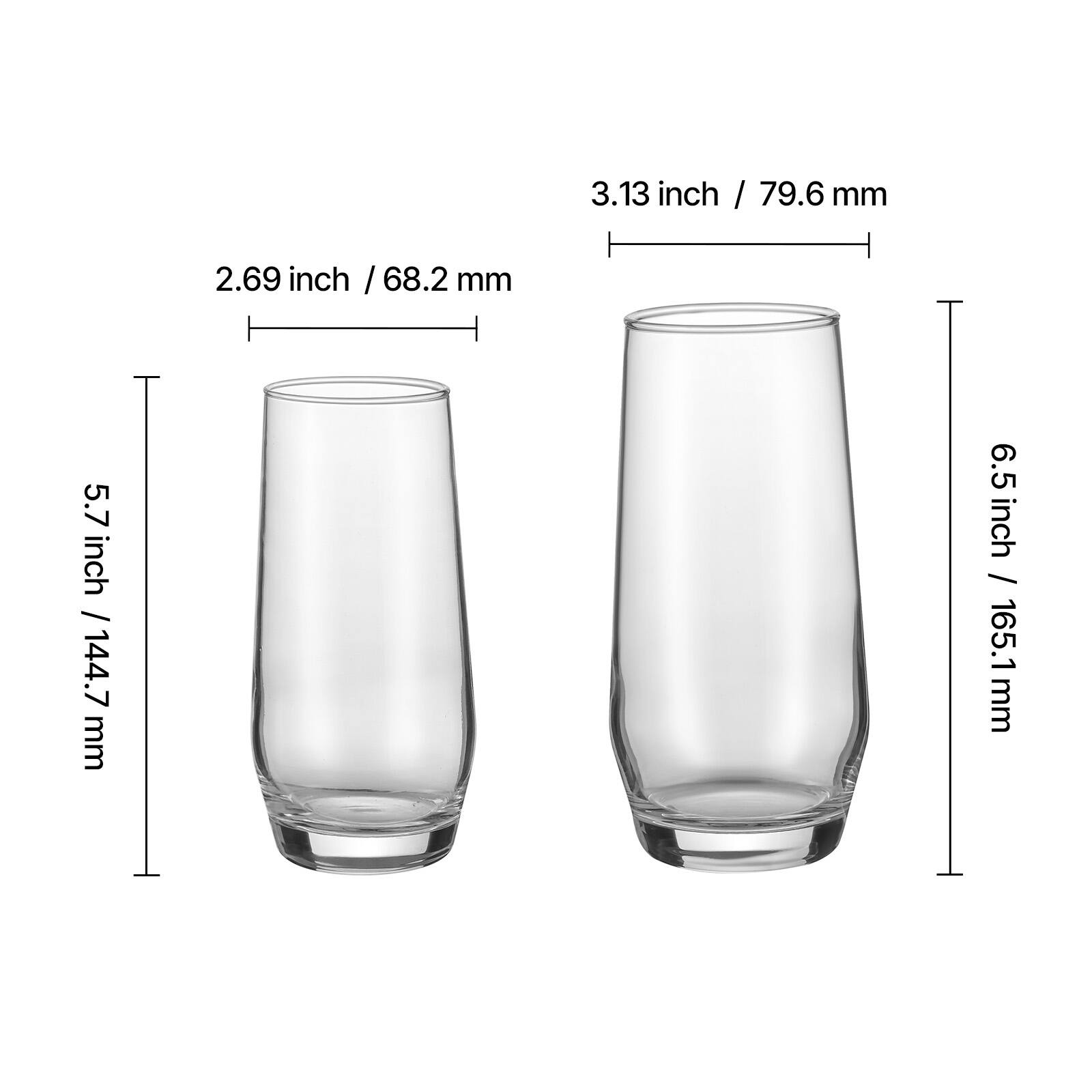 - 2.69 inch / 68.2 mm
- 3.13 inch / 79.6 mm
- 5.7 inch / 144.7 mm
- 6.5 inch / 165.1 mm