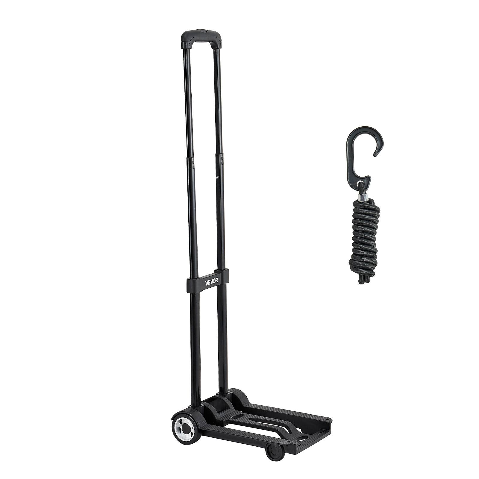 Alt View 5. VEVOR - Folding Hand Truck,110lbs Load Capacity,Collapsible Luggage Cart with 2Wheels&1 Elastic Rope,Utility Dolly Platform Cart - Black.