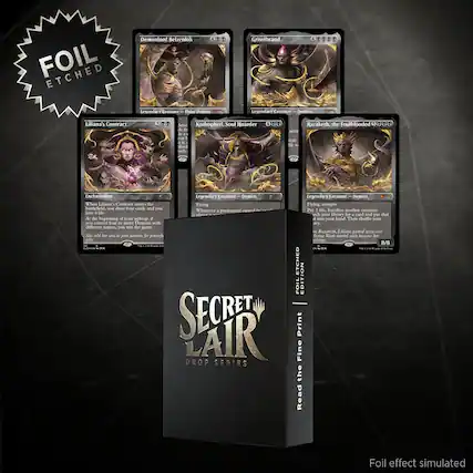 FOIL ETCHED Demonlord Bezenlok TT Griselbrand I Legendary Creature Elaen Demon Legendary Creature Liliana's Contract Kothophed, Soul Hoarder de d le T sloed wch Razaketh, the Foulblooded NEVE ts M 1 Enchantment Legendary Creature Deson Legendary Creature Dton 1h ifua Contract c2 the Phring Flying trample attlefield you Sraw Sar cands and you hlr, Whenrver a permenent camed Par 2 Sacfice another cacature: Sose 4 lde chal plewee wh your Sibeary Soe cand and put Al the beginning of your upkerp, d 4 inia you hand Then shufte your 1 control Bosar ar SE Demons with ars dellorero names. you win due gume - Ranaketk, Liens me mNT %0h sll Br setl i fmr dmons for Artoe hcms oak mortal anas nooam Je N vlmes 8/B ETCHED FOIL EDITION SECRET LAIR DROP SERIES the Read Foil effect simulated