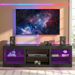 Ihomeadore - 66" TV Stand with Open Storage Shelves Media Console for TVs up to 55" - Black
