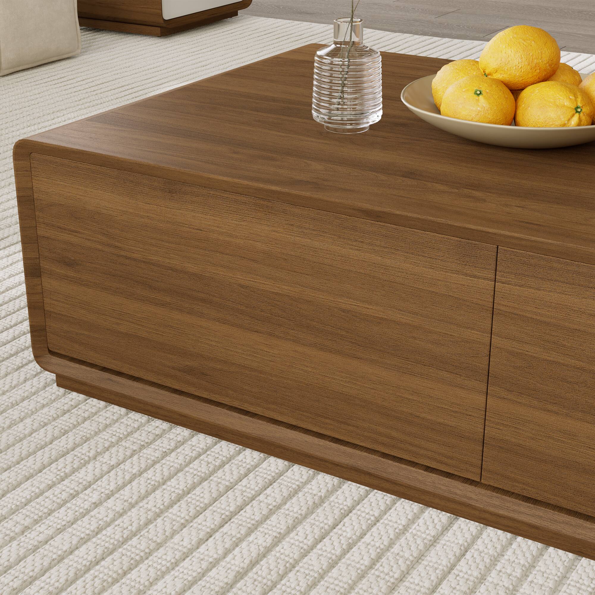 Alt View 2. POVISON - 51" Rectangular Wood Coffee Table with Storage, Mid-Century Modern Coffee Table with 4 Drawers, Fully-Assembled, Walnut - Walnut Color.