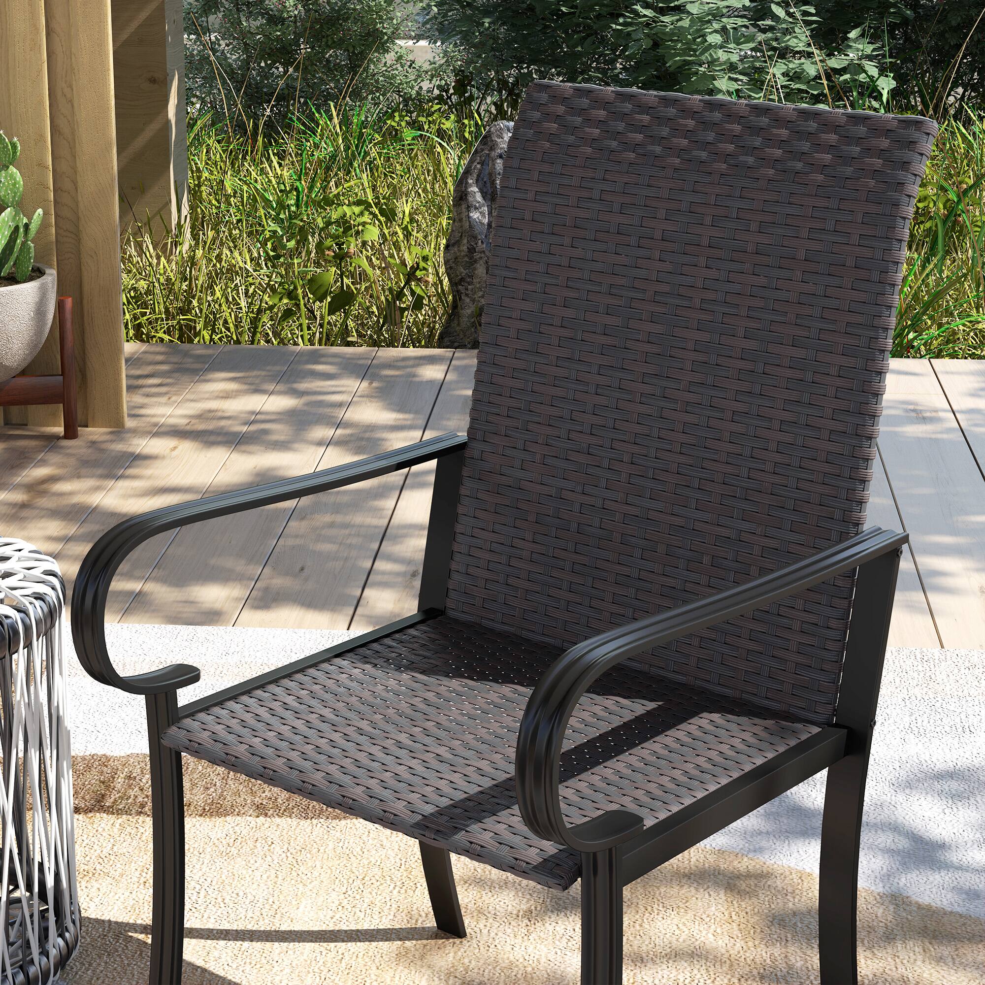 Alt View 7. Outsunny - Set of 2 Outdoor Wicker Dining Chairs, All-Weather Rattan Armchairs with Armrests, Steel Frame - Brown.