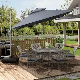 Mondawe - 10ft. Square Aluminum 360°Cantilever Patio Umbrella with Base - Gray