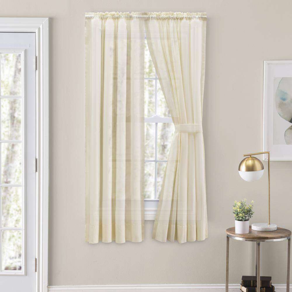 Angle. Ellis Curtain - Ellis Curtain Shadow Stripe Tailored Curtain Panel Pair for Windows with Ties 80" x 45" Natural - Natural.