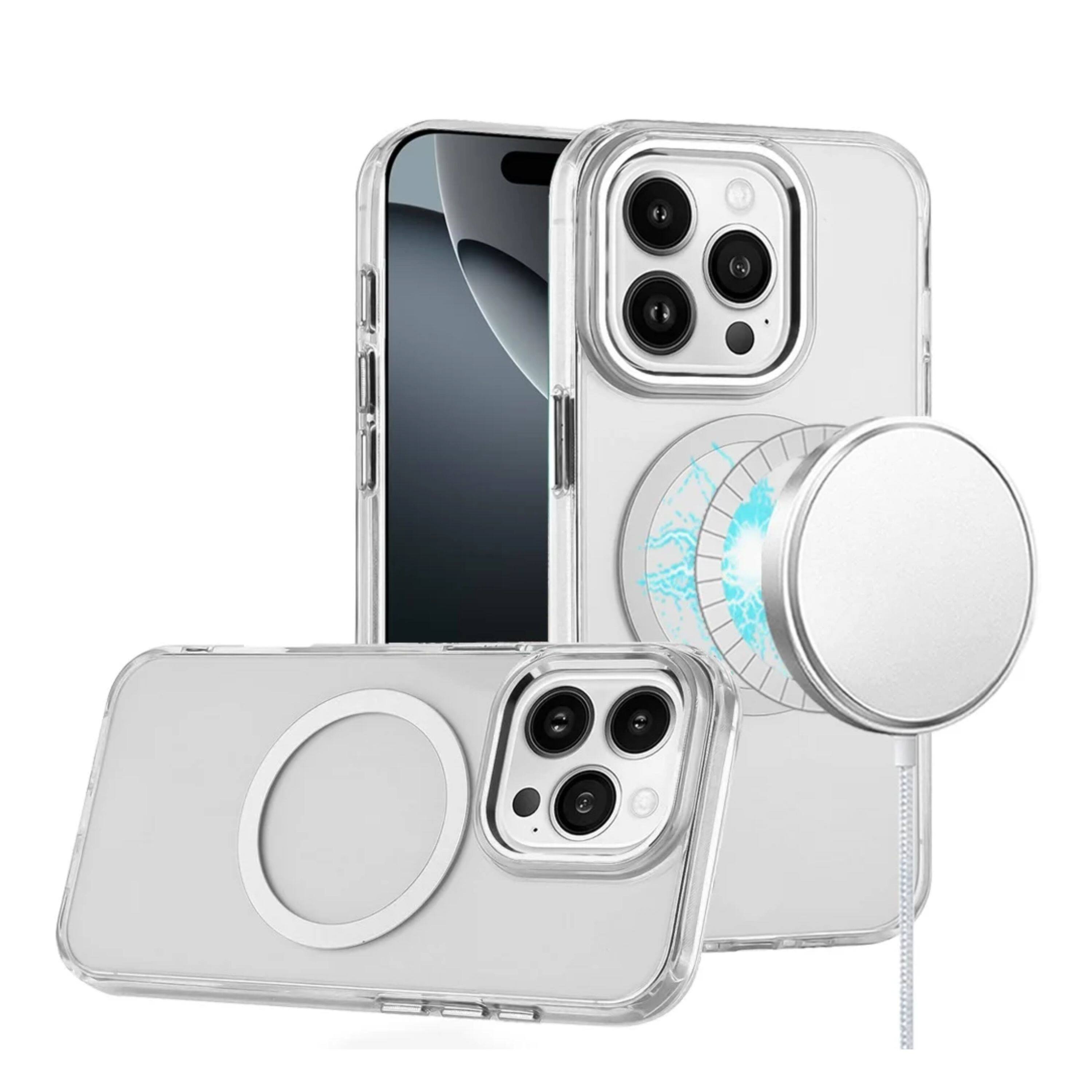 Front. Kitcheniva - Trans-Clear Metal Buttons Phone Case With Tempered Glass For iPhone 16 Pro Clear - Clear.