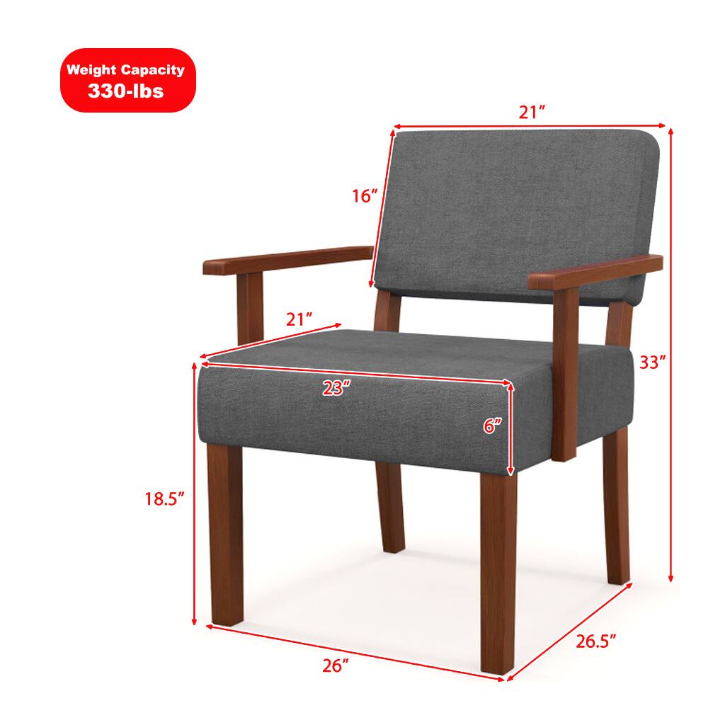 Weight Capacity: 330-lbs

Dimensions:
- Width: 21"
- Depth: 23"
- Height: 33"
- Seat Height: 18.5"
- Armrest Height: 21"
- Back Height: 26"
- Overall Height: 26.5"
- Seat Depth: 16"
- Armrest Width: 6"