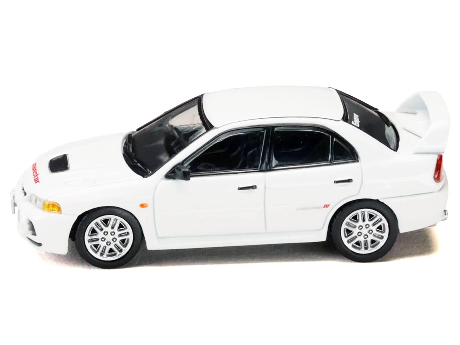 Alt View 1. Hobby Japan - Mitsubishi Lancer RS Evolution IV RHD "MonStar" White "Initial D" (1995-2013) Manga 1/64 Model Car by Hobby Japan.