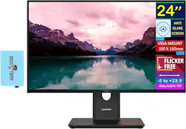Lenovo - ThinkVision 24" FHD IPS, Anti-Glare, Flicker-Free, VESA Mount (100mm), VGA, HDMI & w/DKZ Hub, Color - Black