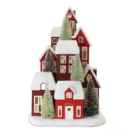 BreeBe - LED Houses 13.5"H Resin - Red, White, Green