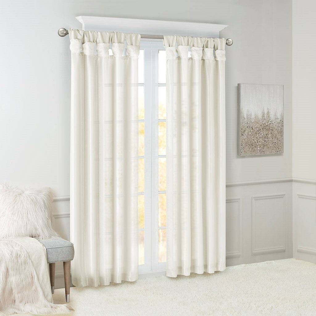 Alt View 5. BreeBe - Twist Tab Lined Window Curtain Panel White 50x108' - White.