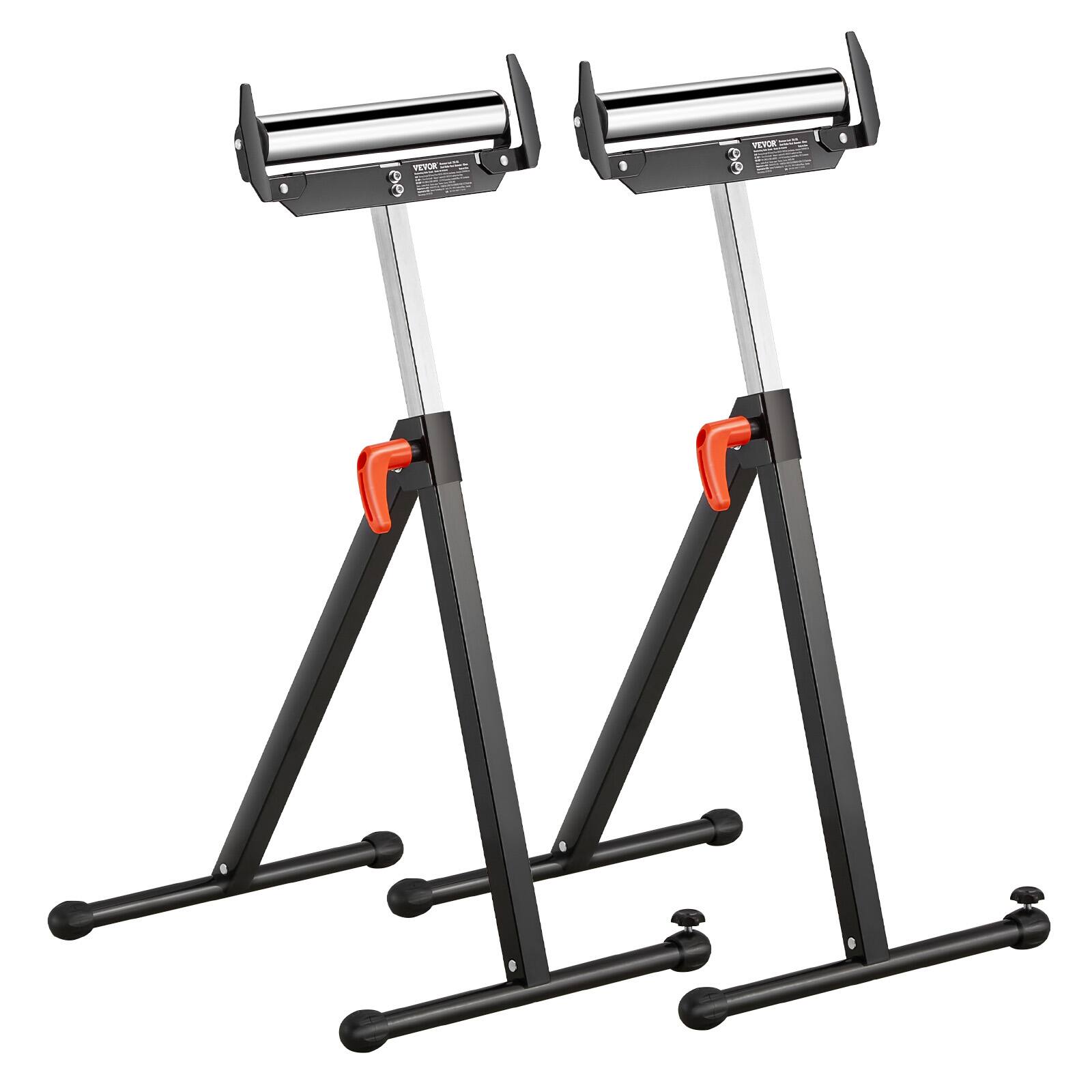 Front. VEVOR - 2-Pack Roller Stands, 250 lbs Load Capacity, 27-43 in Adjustable Height, Folding Heavy Duty with Polished Steel Roller - Black.