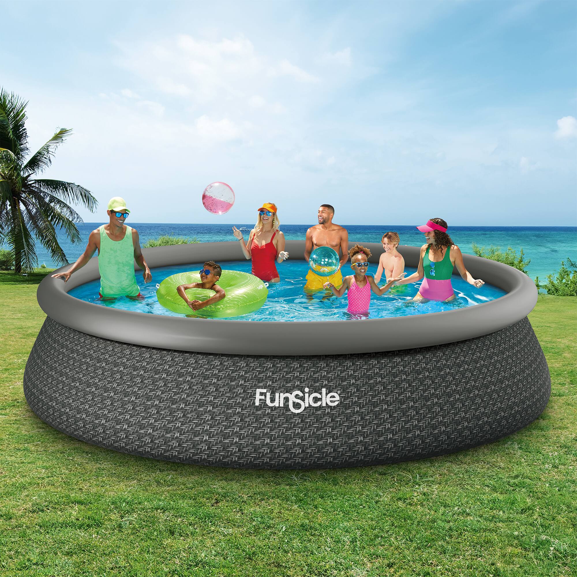 Alt View 2. Funsicle - Funsicle 15' x 36" QuickSet Inflatable Ring Top Outdoor Above Ground Pool w/Pump - Brown.