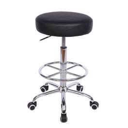Vecelo - Adjustable Height Swivel Stool with Footrest - PU Leather Rolling Stool Salon Stools,330lb Capacity - Black