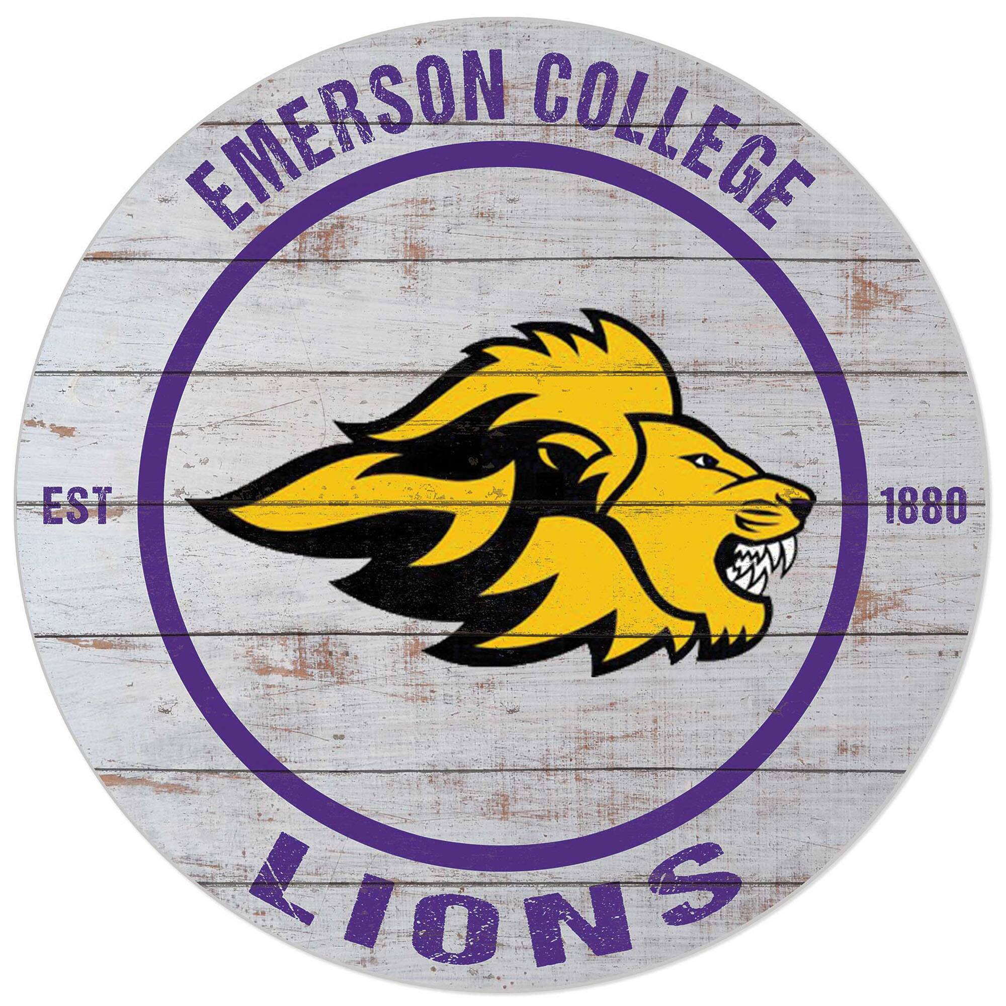White Emerson College Lions 20'' x 20'' Indoor/Outdoor Weathered Circle Sign
