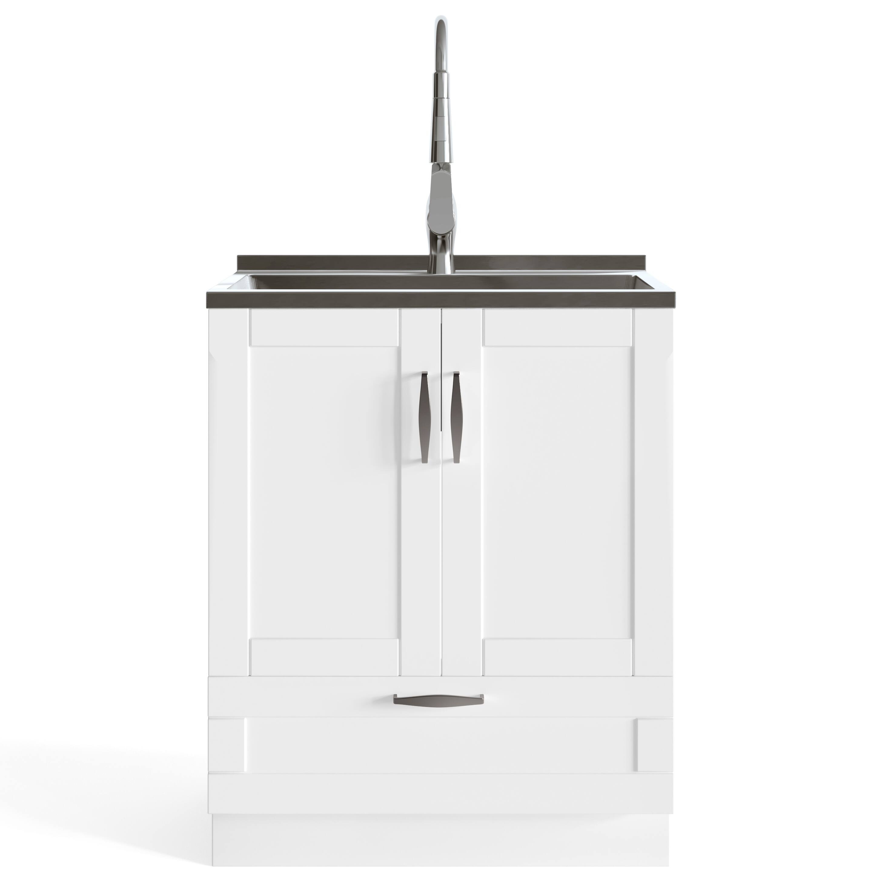 Left. Simpli Home - Reed  All-in-One 28-inch Utility Sink & Cabinet - Pure White.