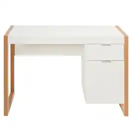 Ecooso - Writing Desk with Cabinet and Drawer, Modern Computer Workstation for Home Office Setup - White