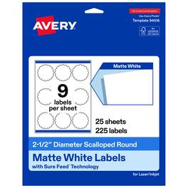 Avery - Avery® Round Scalloped Labels, 2.5" diameter, 225 Labels - White