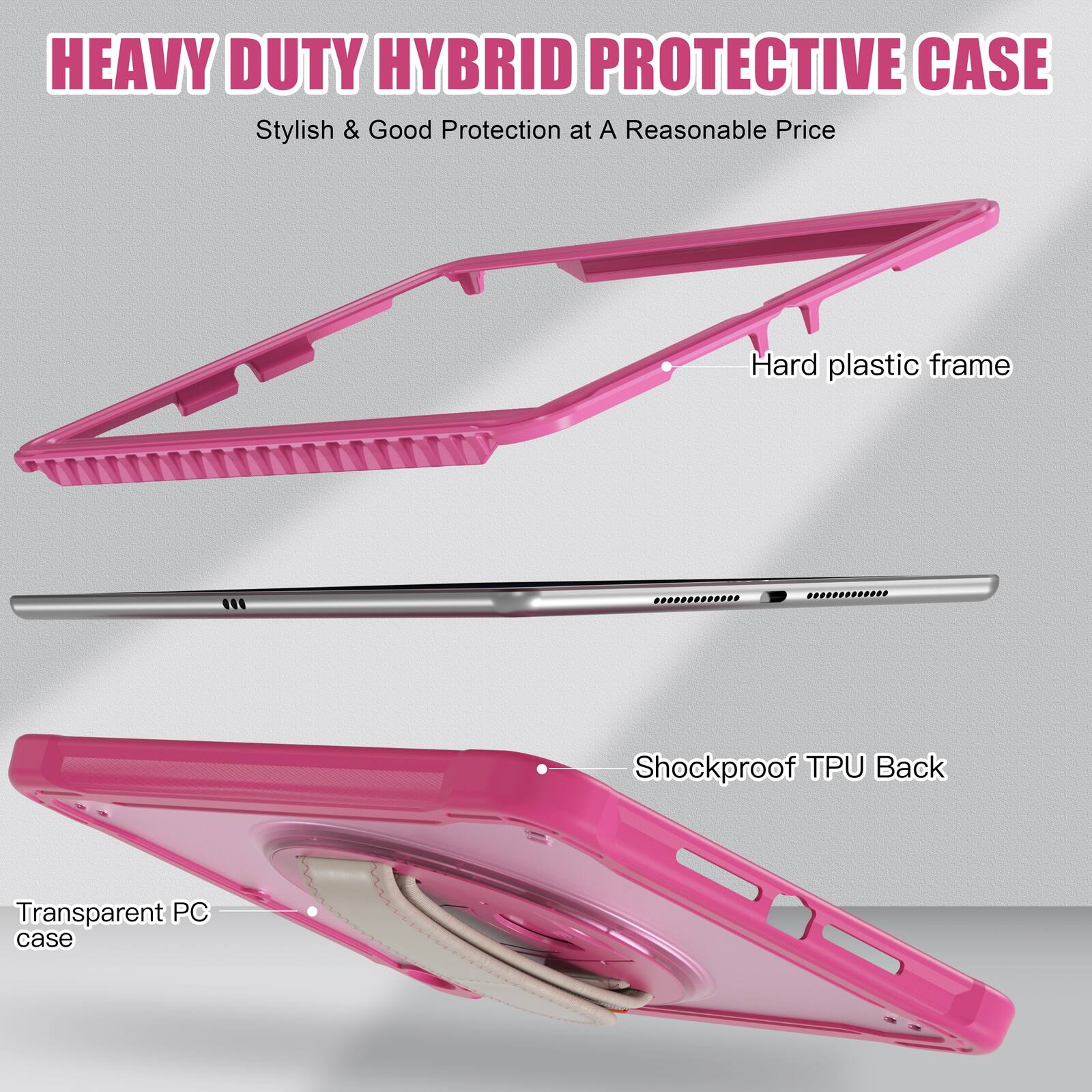HEAVY DUTY HYBRID PROTECTIVE CASE  
Stylish & Good Protection at A Reasonable Price  

Hard plastic frame  
Shockproof TPU Back  
Transparent PC case