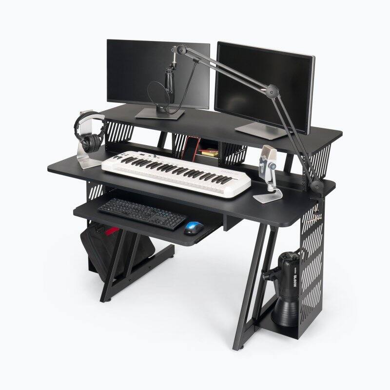 Left. On Stage Stands - On-Stage WS7700B Large Workstation Desk - Black - "NA".