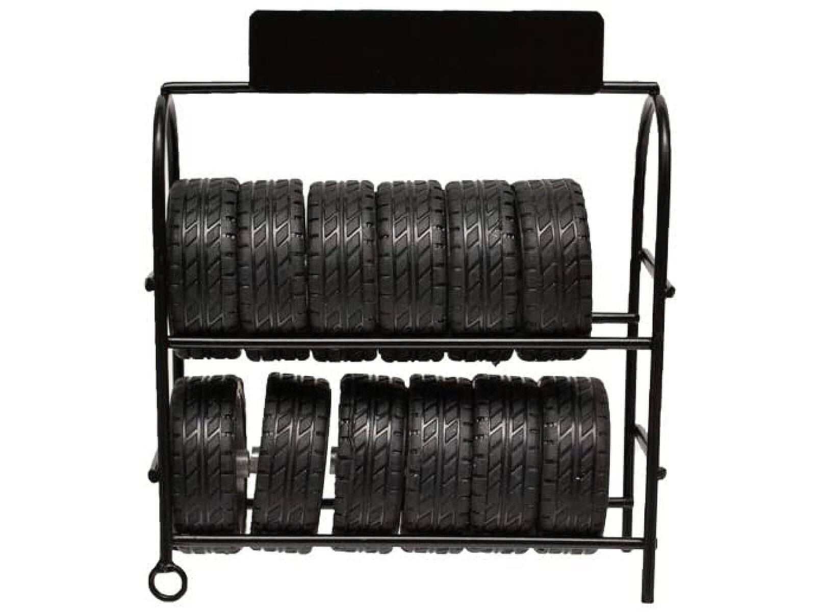 Angle. American Diorama - Metal Tire Rack with Rims and Tires for 1/24 Scale Models by American Diorama - Black .