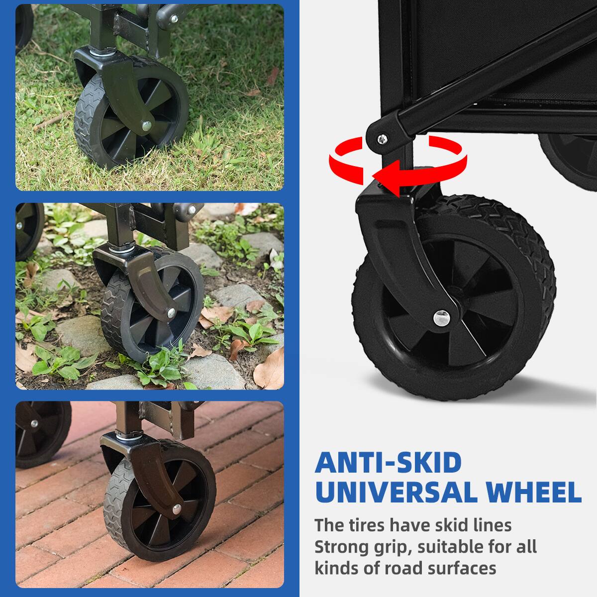 ANTI-SKID UNIVERSAL WHEEL The tires have skid lines Strong grip, suitable for all kinds of road surfaces