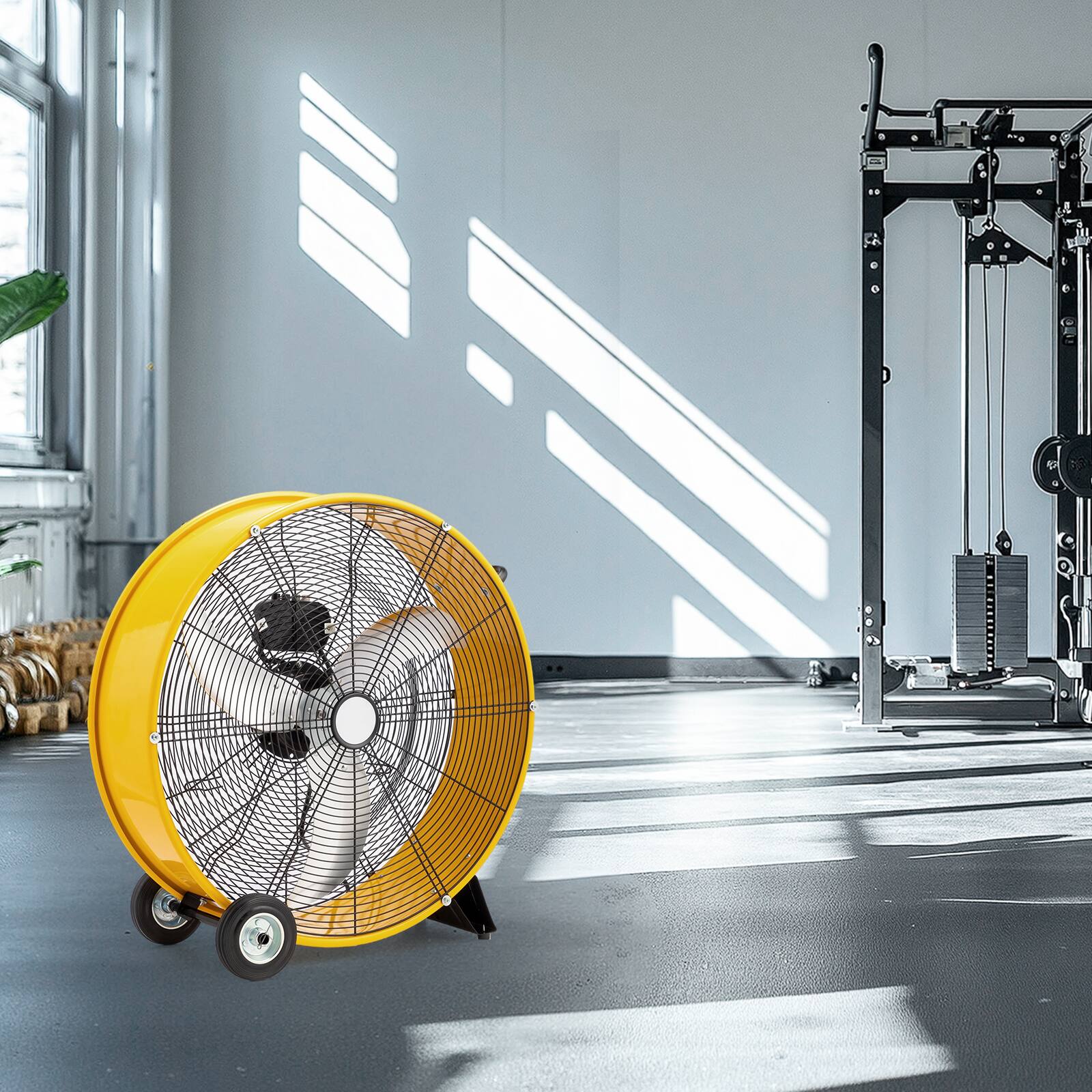 Alt View 5. Winado - 24 inch Industrial Drum Fan, 9500CFM High Velocity Metal Floor Fan with Handle, 3-Speed, Air Circulator for Gym, Barn - Yellow.
