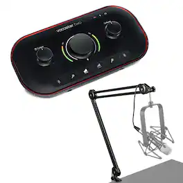 Focusrite - Vocaster Two Podcast Interface for Solo Content Creators, Bundle with H&A Broadcast Arm