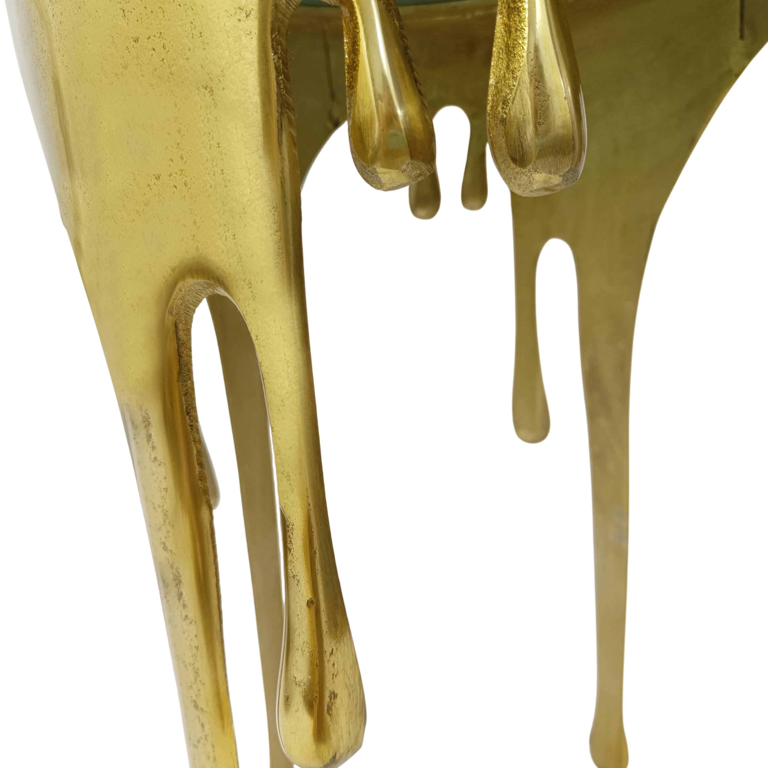 Alt View 3. Manhattan Lane - Capri Side End Table | 24.75 Inch Round Glass Top | Melting Drip Design - Gold, Black.