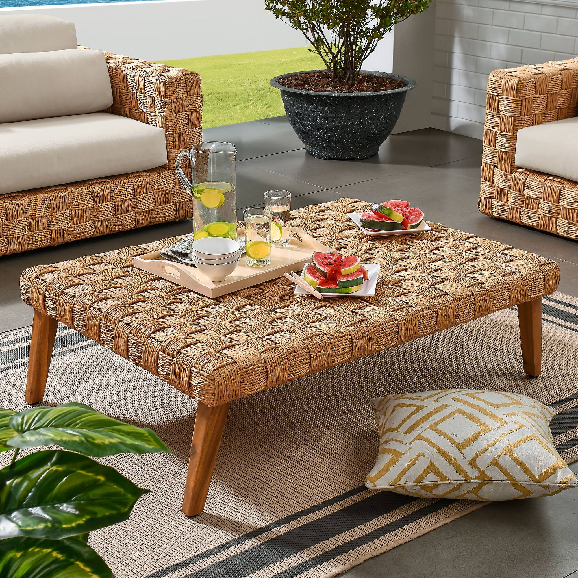 Thames Outdoor Patio Wicker Outdoor Patio Rattan Coffee Table by Modway - Natural