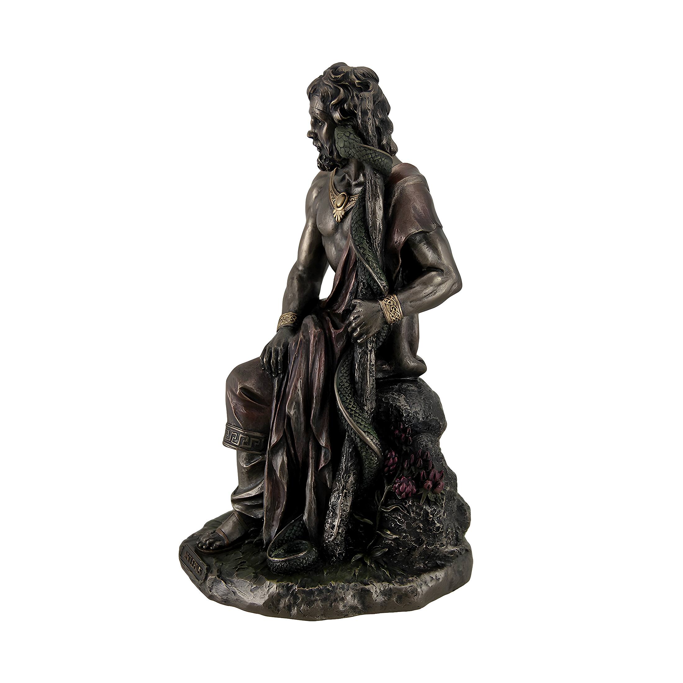 Alt View 2. Veronese Design - Asclepius Greek God of Medicine Holding Serpent Entwined Staff Bronzed Statue - Bronze.