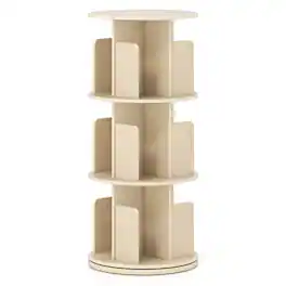 Costway - 1 PCS 3-Tier Rotating Bookshelf 360° Display Rack with Dividers & Anti-falling Baffles - Natural