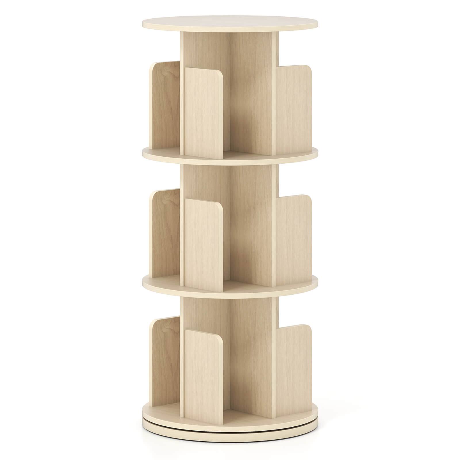 Front. Costway - Costway 1 PCS 3-Tier Rotating Bookshelf 360° Display Rack with Dividers & Anti-falling Baffles - Natural.