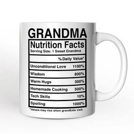 OrnamentallyYou - Grandma Nutrition Facts Mug, Birthday Gift - White