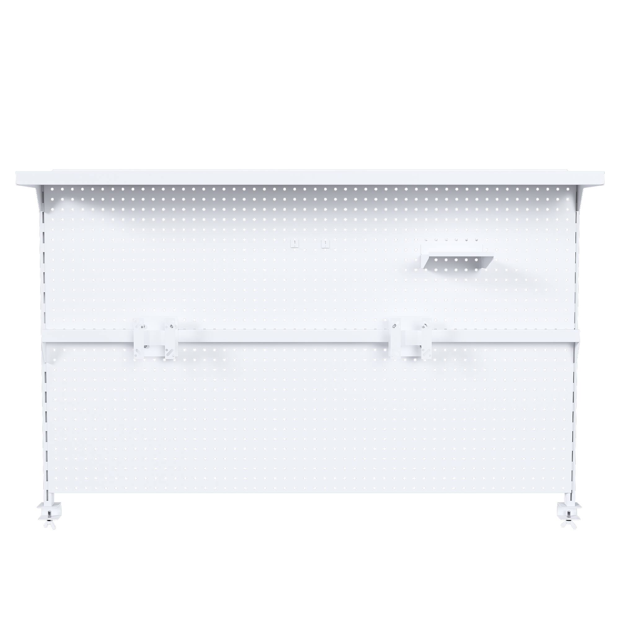 Left. PexFix - Dual Monitor Stand with Privacy Panel, 59" Metal Pegboard Desk Organizer for Gaming & Office Setup - White.